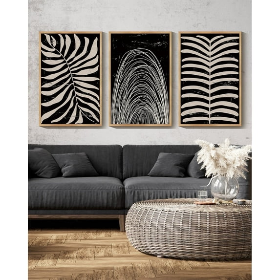 Drsoum Boho Wall Art 24x36in3pcs Large Natural Framed Abstract Plant Prints Decor Minimalist Bohemian Artwork Vintage Farmhouse Modern Living Room Bedroom Home Decor