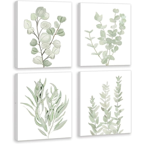 Drsoum Botanical Eucalyptus Light Green Boho Plant Canvas Framed Wall Art Decor 8"x 10" Set of 4
