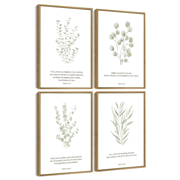 Drsoum Botanical Plant Wall Art Light Green Leaf Decor for Bedroom Living Room Bathroom Home Office 8x10in4pcs Natural Framed