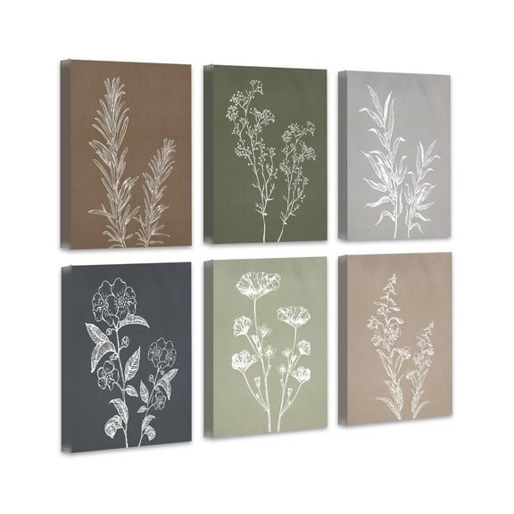 Drsoum Botanical Wall Art Vintage Boho Decor Wood Framed Print Farmhouse Home Decor 8"x10" 6pcs