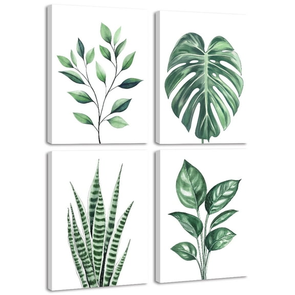 Drsoum Botanical Wall Art Watercolor Green Leaf Tropical Plant Prints Boho Decor for Bathroom Home Office Decorations 8x10in4pcs Natural Framed
