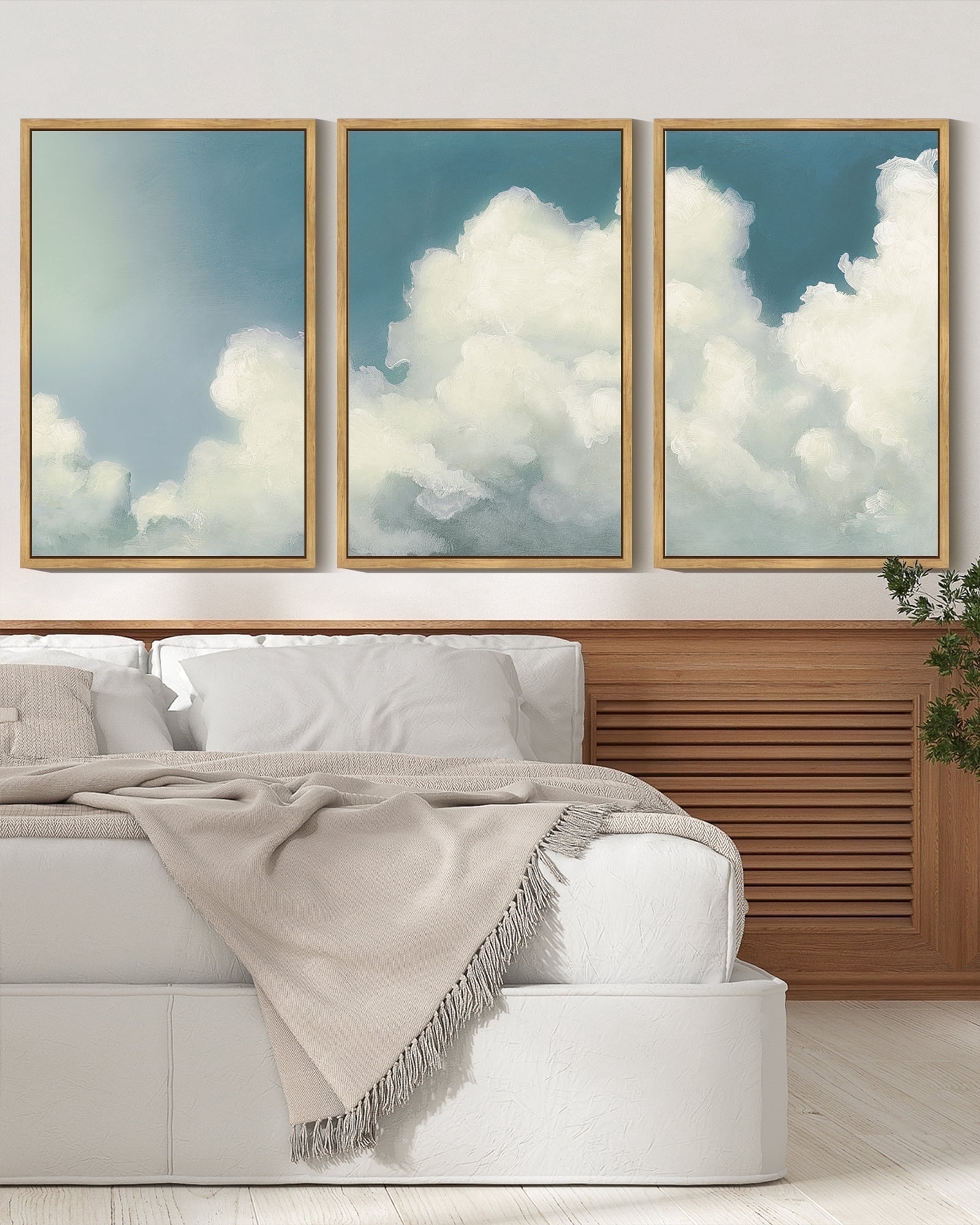 Drsoum Cloud Framed Wall Art 16x24in3pcs Natural Framed Cloudy Sky ...