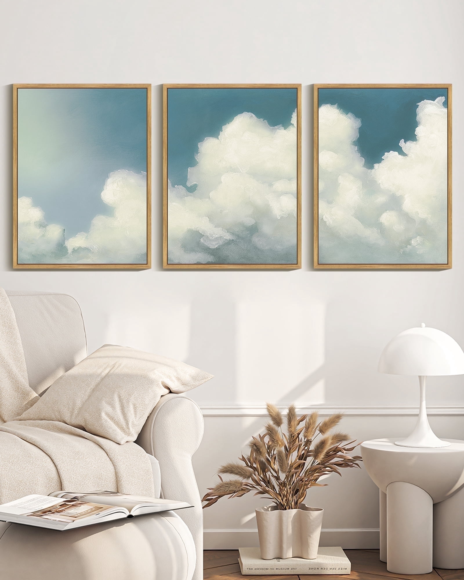 Drsoum Cloud Framed Wall Art Cloudy Sky Natural Wall Decor Vintage Landscape Modern Painting Artwork for Living Room Bedroom 11x14in3pcs Natural Framed