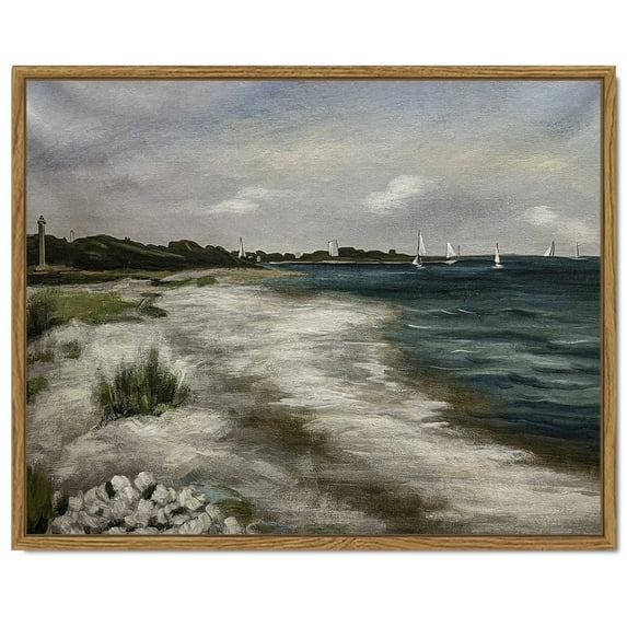 Drsoum Coastal Wall Art Vintage Classical Ocean Painting 11x14in Rural Bathroom Bedroom Living Room Farmhouse Room Decor - Natural Framed