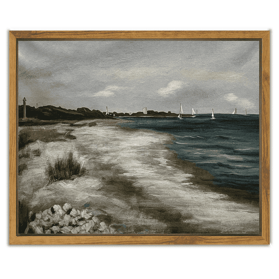 Drsoum Coastal Wall Art Vintage Classical Ocean Painting Rural Farmhouse Room Decor - 8x10in Natural Framed