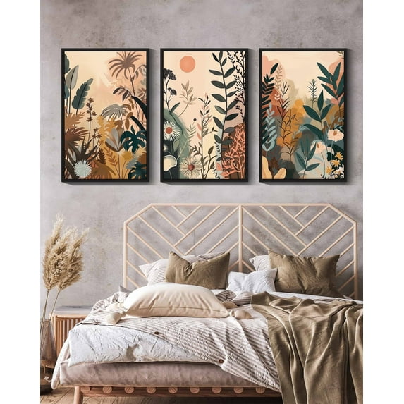 Drsoum Colorful Flower Wall Decor 16x24in3pcs Black Framed Bohemain Watercolor Floral Wall Hanging Decor Botanical Pictures Canvas Wall Art