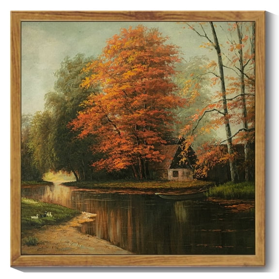 Drsoum Countryside River Vintage Landscape Wall Art Farmhouse Bathroom Office Decor 10x10in Natural Framed Frame