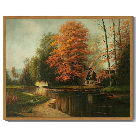 Drsoum Countryside River Vintage Landscape Wall Art Farmhouse Bathroom Office Decor - 8x10in Nature Framed
