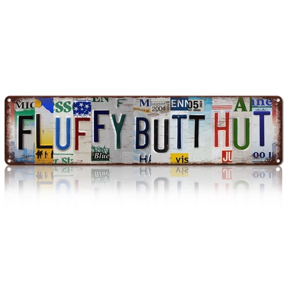 Drsoum FLUFFY BUTT HUT Vintage Metal Sign Vintage Wall Decor 4x16 Inch