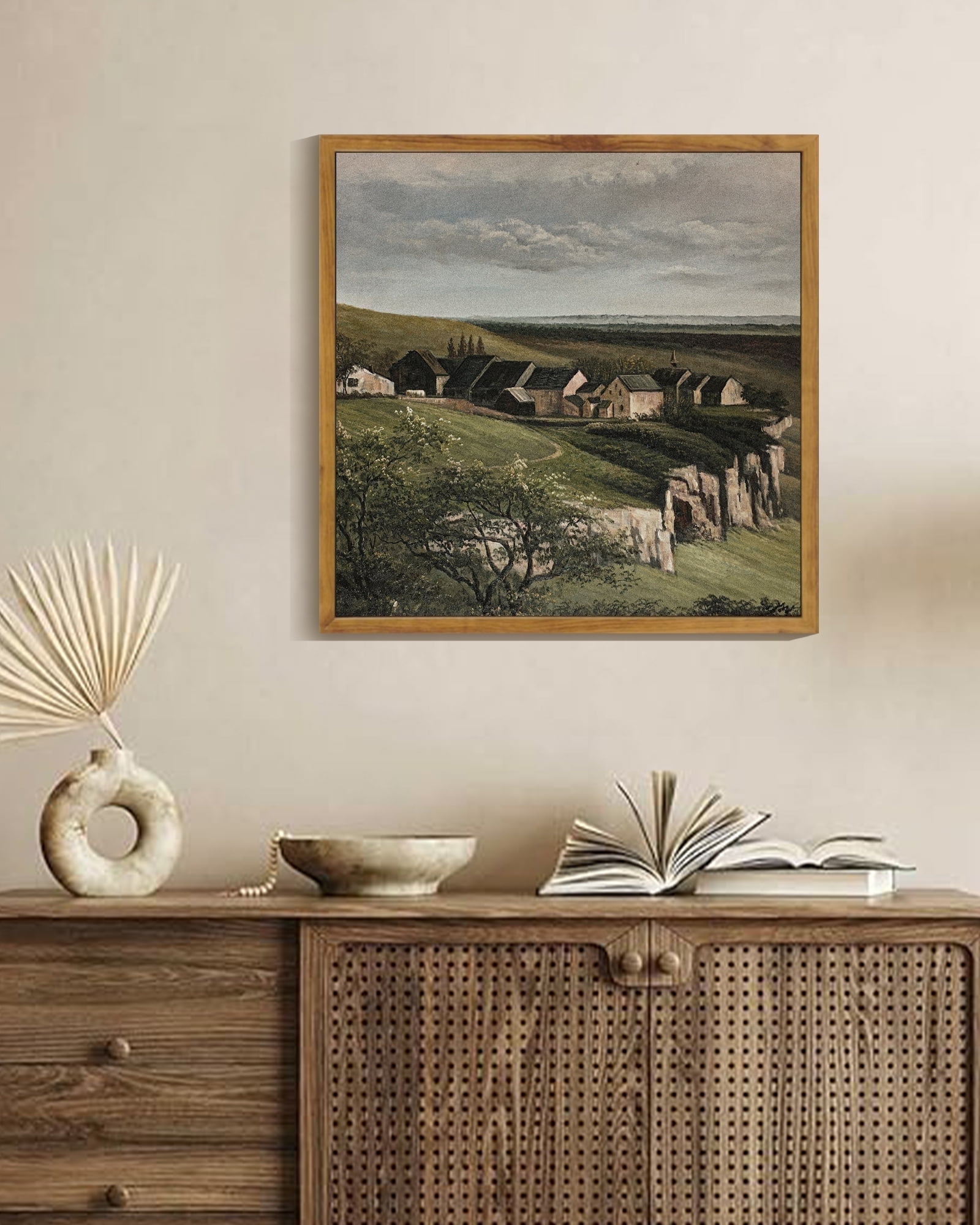 Drsoum Farmhouse Flower Wall Art village Wall Prints Modern Farmhouse Bathroom Kitch Decor 12x12in Natural Framed