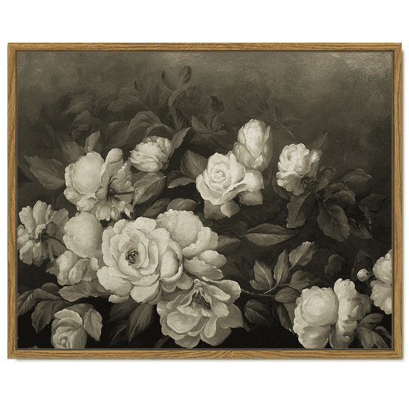 Drsoum Floral Canvas Wall Art Framed Vintage Classical Painting 11x14in Retro Flower Room Decor for Hallway Bedroom Office - Natural Framed