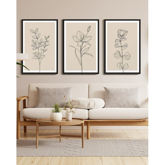 Drsoum Flower Wall Art 24x36in3pcs Black Framed Vintage Floral Minimalist Wall Hanging Decor Bohemain Botanical Prints Artwork for Bedroom Living Room Hallway