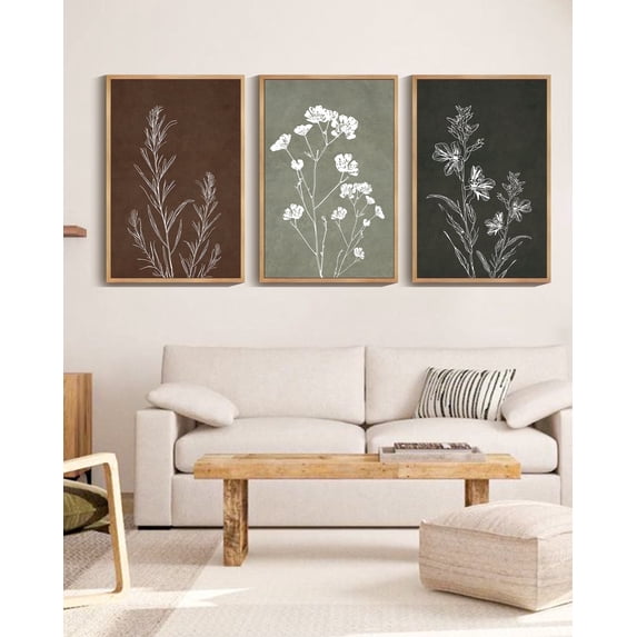 Drsoum Flower Wall Art 24x36in3pcs Large Natural Framed Vintage Floral Minimalist Wall Hanging Decor Farmhouse Living Room Bedroom Home Decor