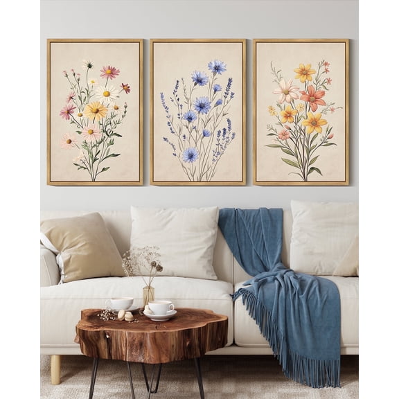 Drsoum Flower Wall Decor 11x14in3pcs Natural Framed Colorful Botanical Pictures Art Bathroom Home Office