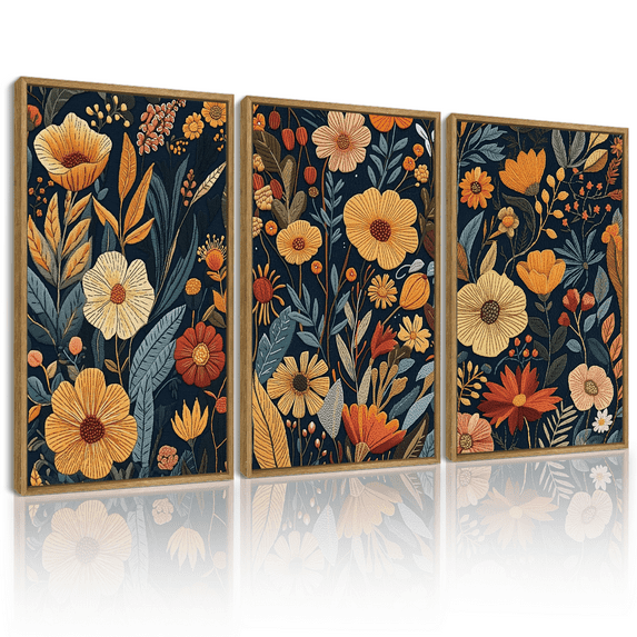 Drsoum Flower wall Art Floral Wildflowers Decor for Bedroom living Room 11x14in3pcs Natural Framed