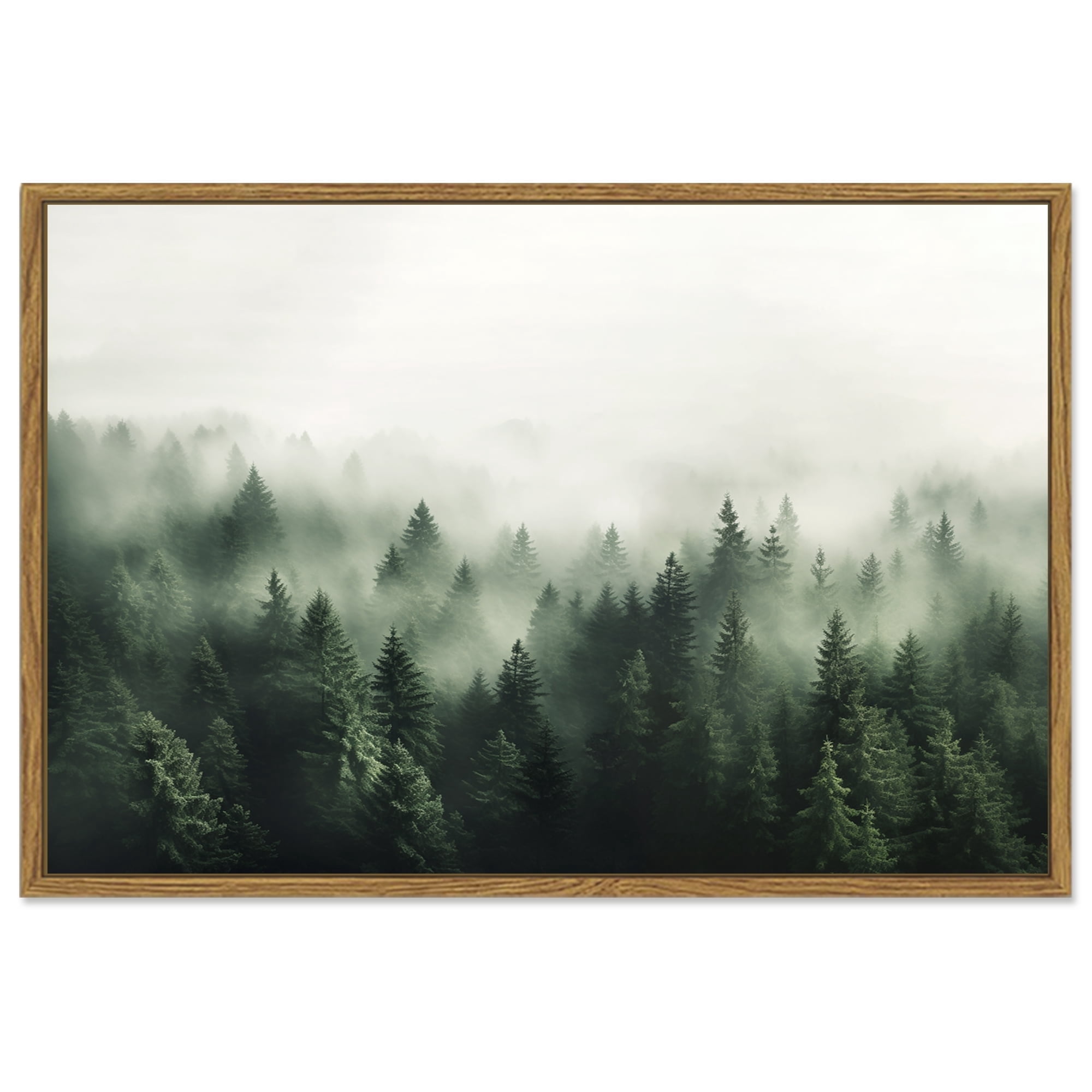 Drsoum Framed 24x36in Canvas Wall Art Vintage Classical Oil Painting Green Pine Tree Forest Room Decor for Bathroom Bedroom Living Room - Natural Framed