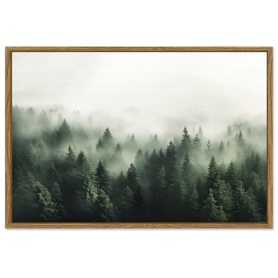 Drsoum Framed 24x36in Canvas Wall Art Vintage Classical Oil Painting Green Pine Tree Forest Room Decor for Bathroom Bedroom Living Room - Natural Framed