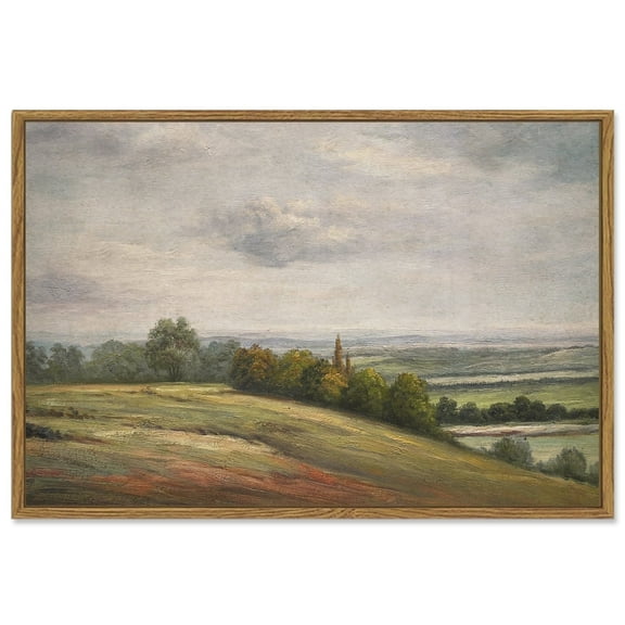 Drsoum Framed 24x36in Landscape Canvas Vintage Classical Framed Paints White Clouds Over Vast Grassland Room Decor - Natural Framed