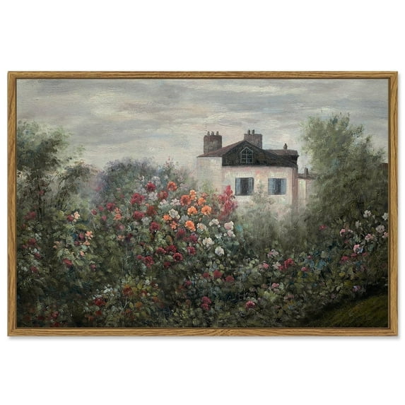 Drsoum Framed 24x36in Landscape Canvas Wall Art Vintage Classical Framed Paints Flower Garden Room Decor for Kitchen Bedroom Office Hallway - Natural Famed