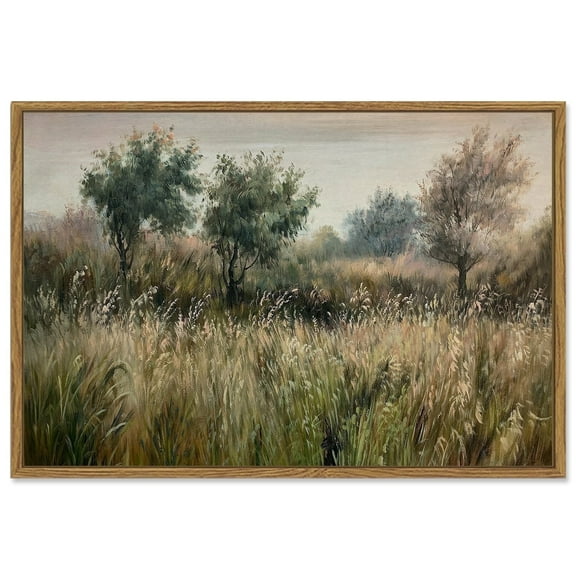 Drsoum Framed 24x36in Landscape Wall Art Vintage Classical Wilderness Framed Painting Hallway Decor for Rustic Bathroom Bedroom - Natural Framed