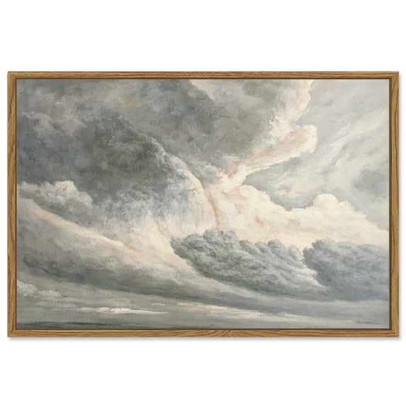 Drsoum Framed 24x36in Vintage Canvas Classical Landscape Paints of Clouds with a Sunset Room Decor for Rustic Bathroom Bedroom - Natural Framed