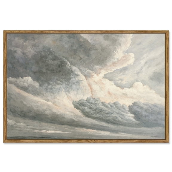 Drsoum Framed 24x36in Vintage Canvas Classical Landscape Paints of Clouds with a Sunset Room Decor for Rustic Bathroom Bedroom - Natural Framed