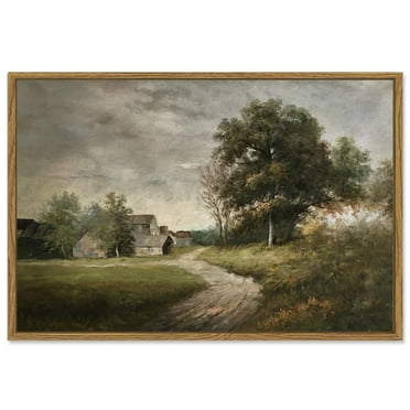 Drsoum Framed 24x36in Vintage Landscape Wall Art Classical Painting Countryside Room Decor Natural Framed