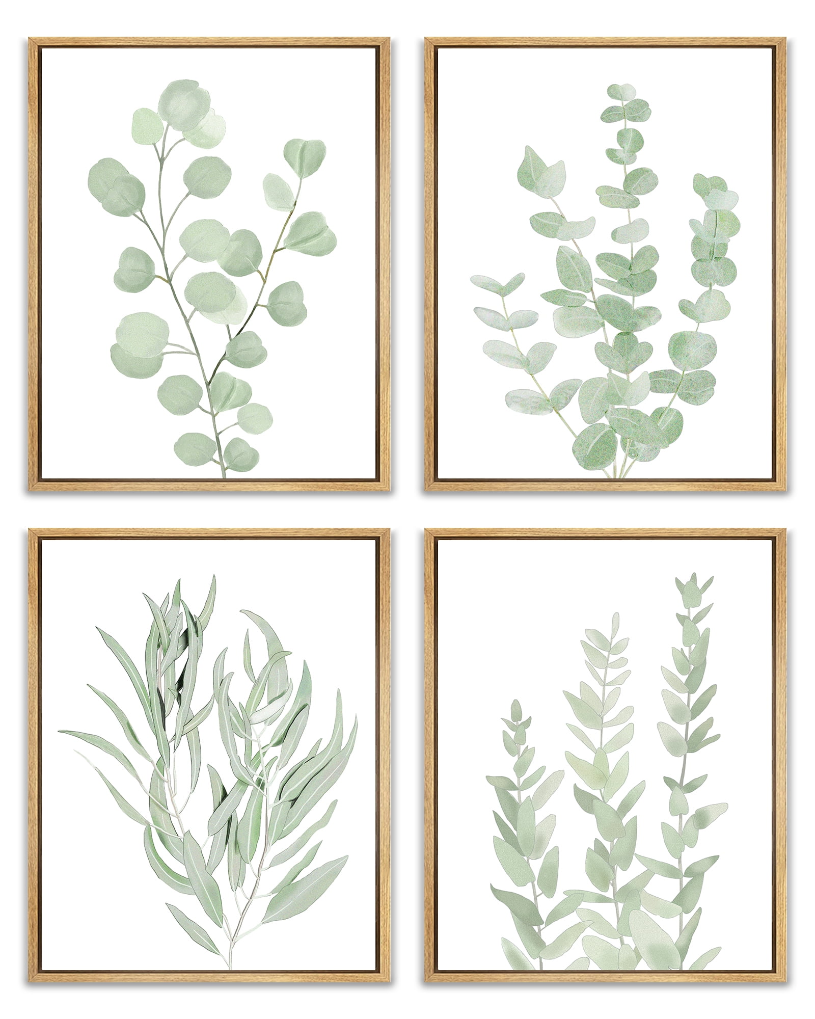 Drsoum Framed Botanical Plant Canvas Wood Wall Art Green Sage