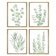 Drsoum Bohemia Wall Art Light Green Botanical Art Boho Leaf Decor for Bedroom Minimalist Prints for Office 8x10in4pcs Natural Framed