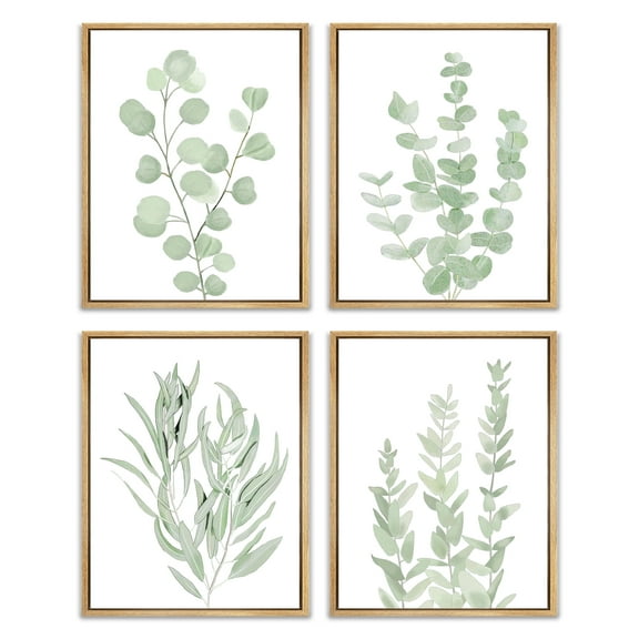 Drsoum Framed Botanical Plant Canvas Wood Wall Art Green Sage Eucalyptus Leaf Picture 8"x10"x4pcs