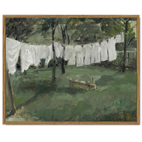 Drsoum Framed Canvas Vintage Classical Oil Painting 11x14in Rural Farmhouse Room Decor for Laundry Room - Natural Framed