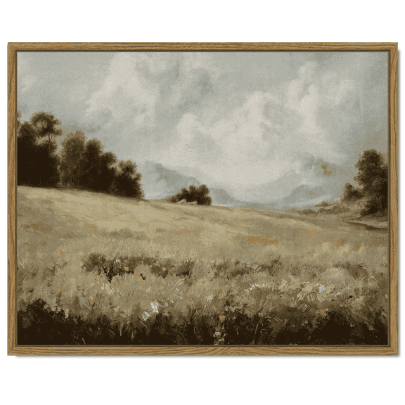 Drsoum Framed Canvas Wall Art Vintage Classical Oil Painting 11x14in The Vast Grassland Room Decor for Kitchen Bedroom Living Room - Natural Framed