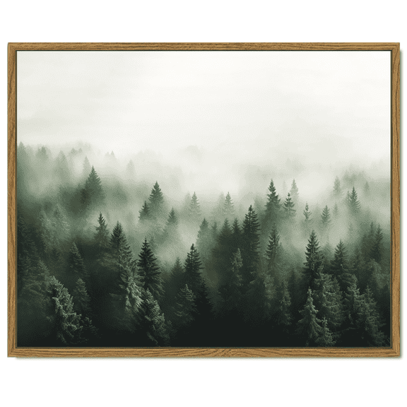 Drsoum Framed Canvas Wall Art Vintage Classical Oil Painting Green Pine Tree Forest Room Decor for Bathroom Bedroom Living Room - 11x14in Natural Framed