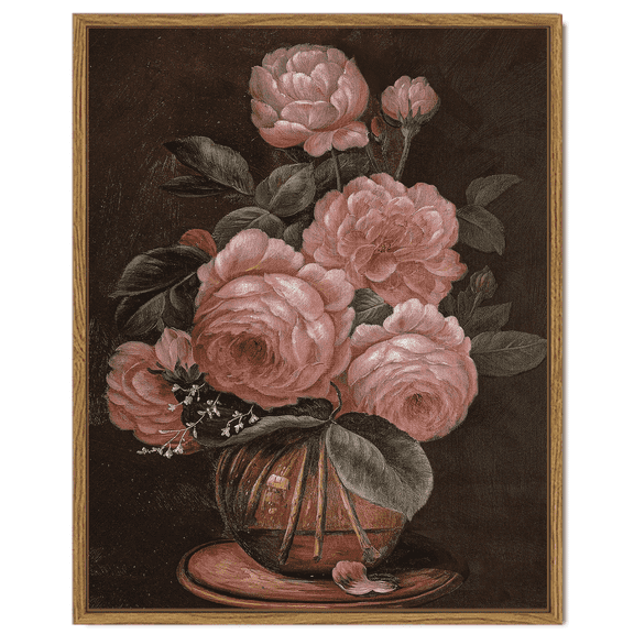 Drsoum Framed Canvas Wall Art Vintage Rose Flower Classical Painting 11x14in Room Decor for Bathroom Bedroom Living Room - Natural Framed