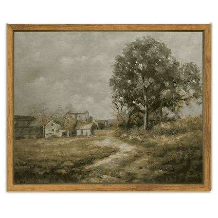 Drsoum Framed Canvas Wall Art Vintage Village Road Room Decor for Bathroom Bedroom Living Room - 8x10in Natural Framed