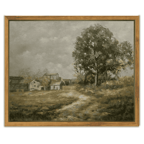 Drsoum Framed Canvas Wall Art Vintage Village Road Room Decor for Bathroom Bedroom Living Room - 8x10in Natural Framed