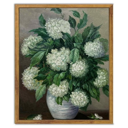 Drsoum Framed Canvas Wall Decor Vintage Classical White Hydrangea Flower Room Artwork for Bathroom Bedroom Living Room - 8x10in Natural Framed