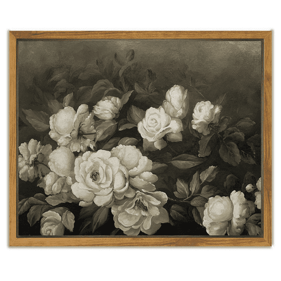 Drsoum Framed Floral Canvas Wall Art Vintage Classical Painting Retro Flower Room Decor for Kitchen Bedroom Office Hallway - 8x10in Natural Framed