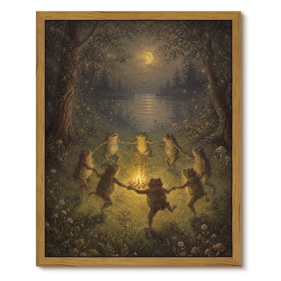 Drsoum Frog Campfire Wall Art Framed Canvas Print 8x10 Inch