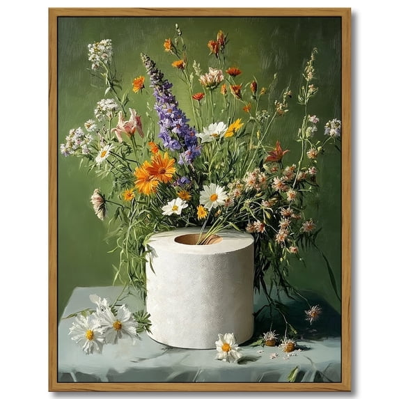 Drsoum Funny Bathroom Wall Art Toilet Paper Picture Painting Print Vintage Moody Floral Wall Decor Toilet Canvas Wall Art 11x14in Brown Framed