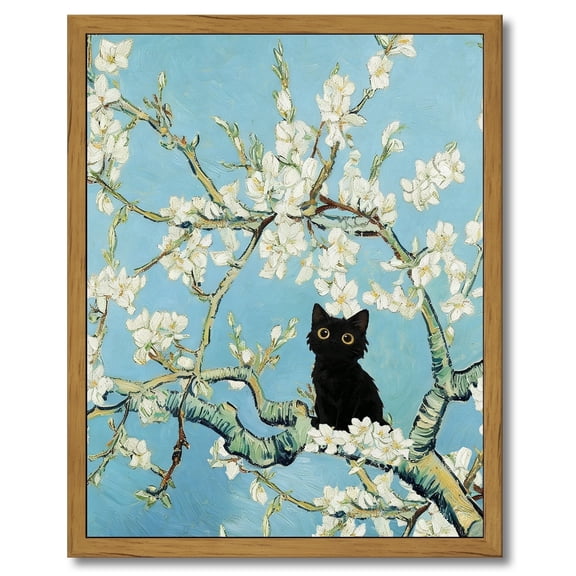 Drsoum Funny Black Cat Canvas Wall Art Oil Painting Posters Home Decor Vintage Abstract Aesthetic Wall Decorations for Living Room Bedroom 8x10in Brown Framed