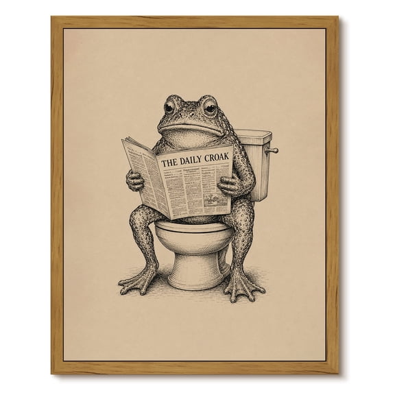 Drsoum Funny Frog Reading Newspaper on Toilet Bathroom Decor 8x10