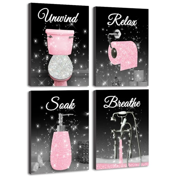 Drsoum Glam Pink Fashion Woman Wall Decor Girly Beauty Makeup Room Decor 8x10in4PCS Natural Framed