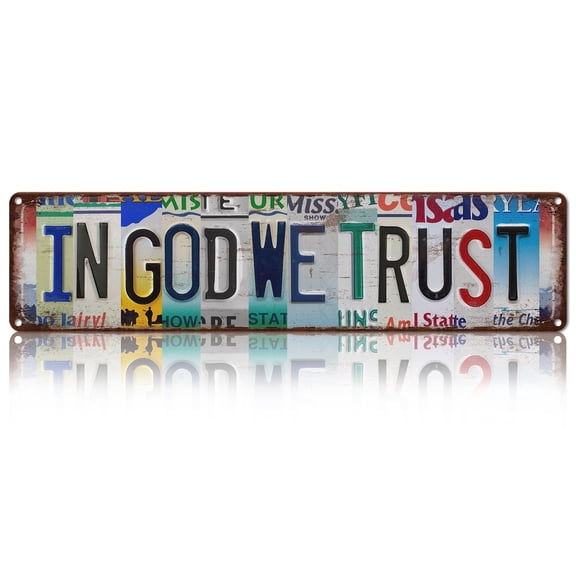 Drsoum In God We Trust Aluminum License Plate Vintage Metal Wall Decor