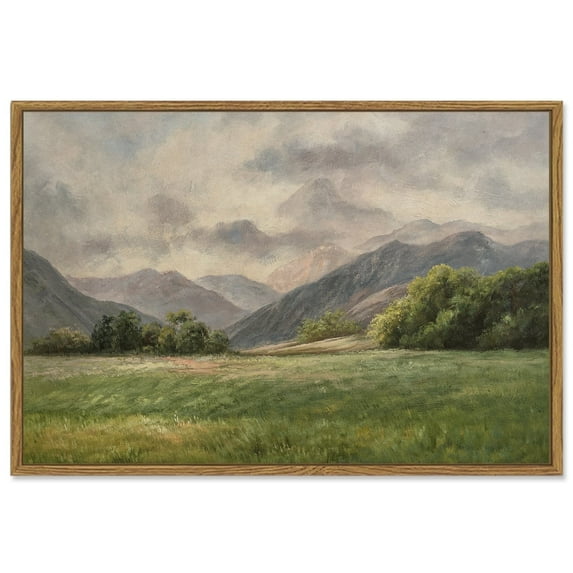 Drsoum Landscape 16x24in Large Vintage Canvas Wall Art Classical Prairie and Mountain Room Decor for Kitchen Bedroom Living Room - Natural Framed