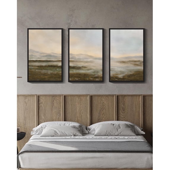 Drsoum Landscape 16x24in3pcs Black Framed Canvas Wall Art Vintage Dusk in The Forest Classic Paints Farmhouse Decor