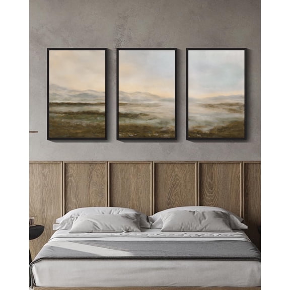 Drsoum Landscape 16x24in3pcs Black Framed Canvas Wall Art Vintage Dusk in The Forest Classic Paints Farmhouse Decor