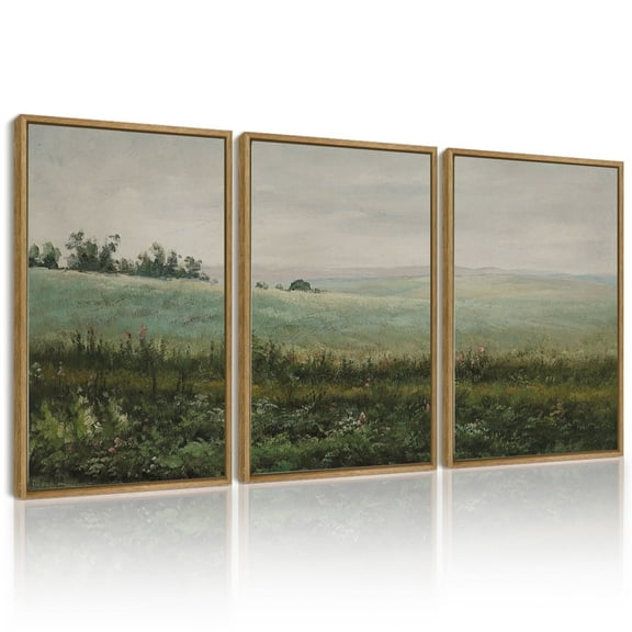 Drsoum Landscape 24x36in Brown Framed Canvas Wall Art Vintage Classical The Vast Grassland Prints Decor
