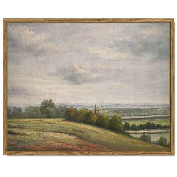 Drsoum Landscape Canvas Vintage Classical Framed Paints 11x14in White Clouds Over Vast Grassland Room Decor - Natural Framed