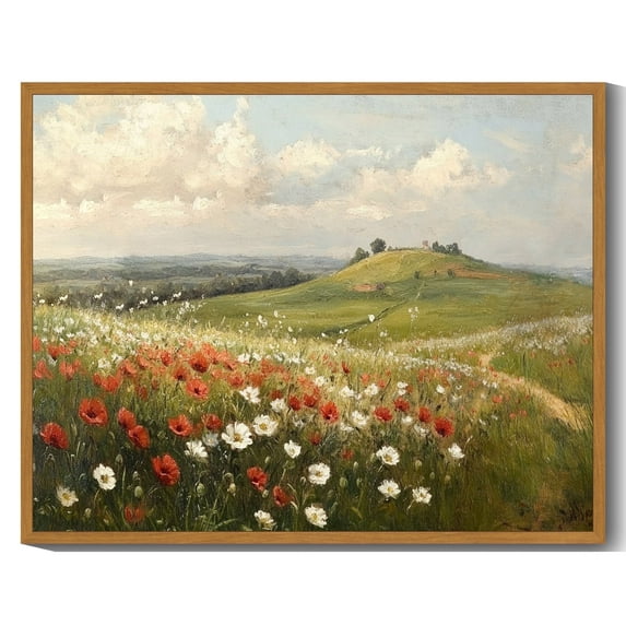 Drsoum Landscape Rural wildflowers Wall Art 11x14in Nature Framed Classic Retro rustic Wall Prints Farmhouse Kitchen Bathroom Office Decor